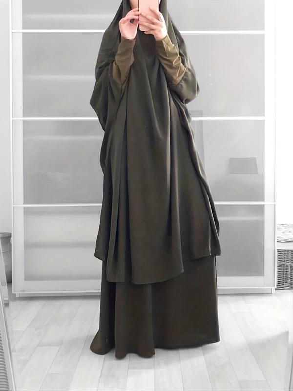 Women's Plain Knot Hooded Batwing Sleeve Abaya & Maxi Dress Set, Modest Two-piece Muslim Outfits for Daily Wear, Co-ords Set, Islamic Clothing for Spring & Fall, Modest Clothes 1