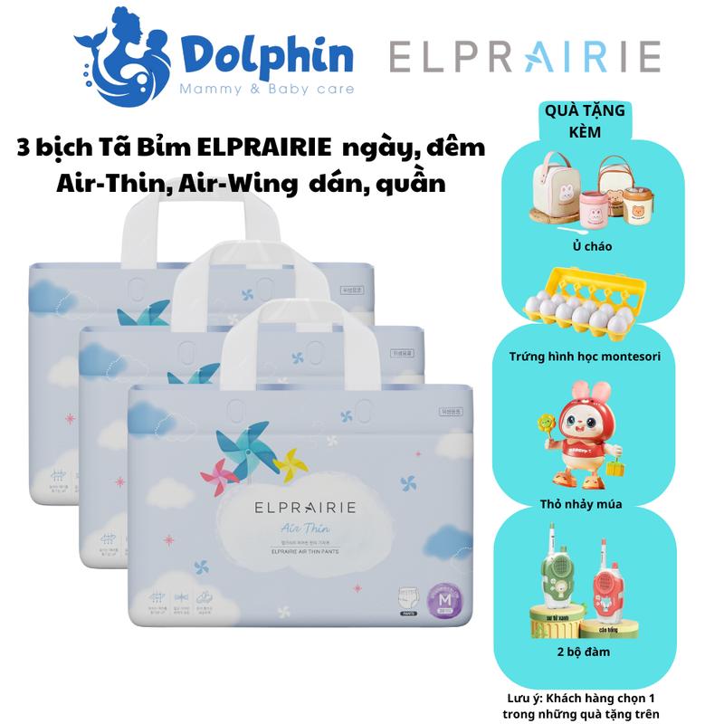 3 bịch tã bỉm Elprairie air wing air thin mẫu mới nhất siêu thấm hút, siêu mỏng chỉ 1mm