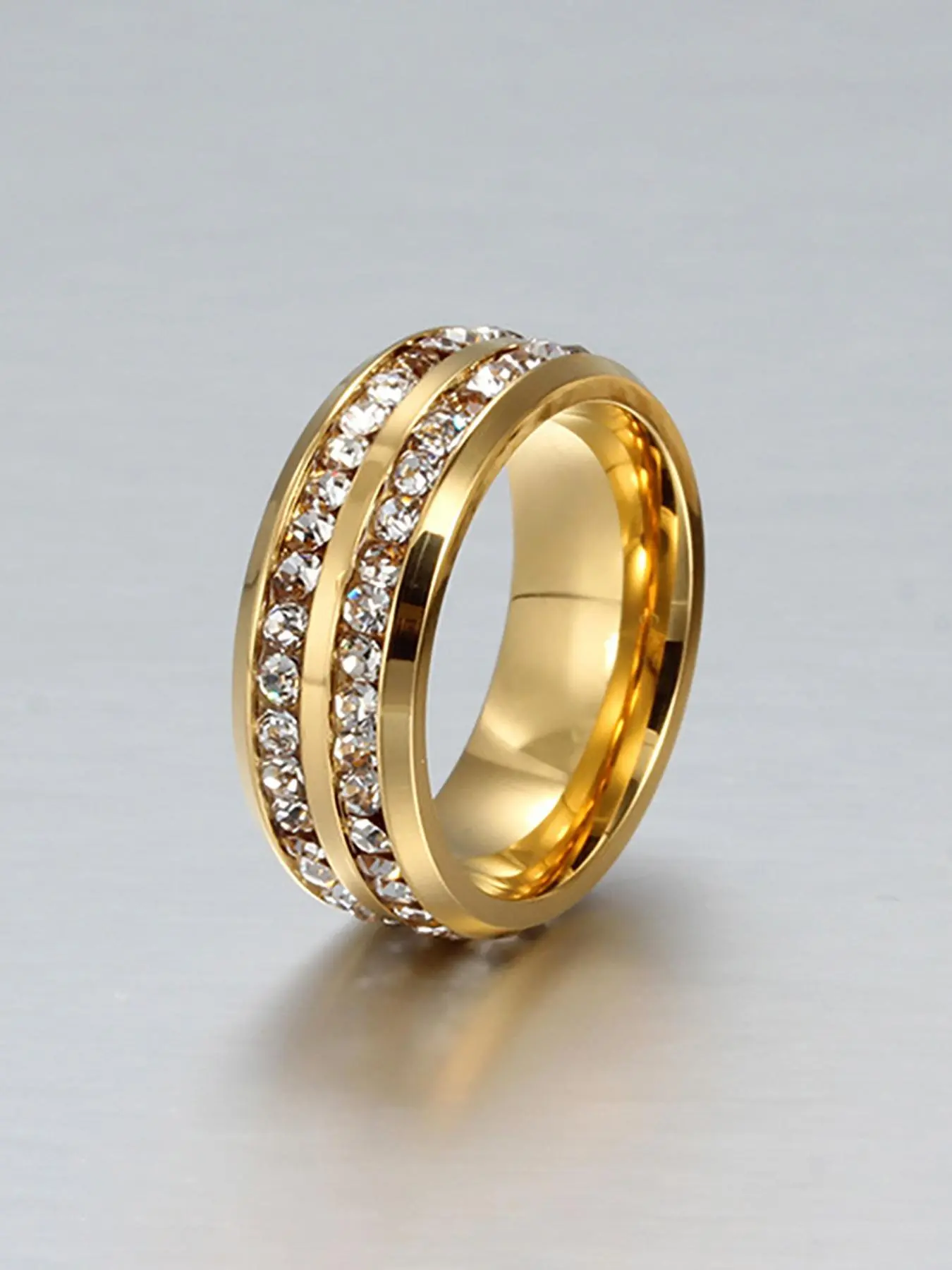 Fashion Romantic Rhinestone Decorated Stainless Steel Ring, Elegant Women's Engagement Ring, Luxury Stainless Steel Jewelry for Party