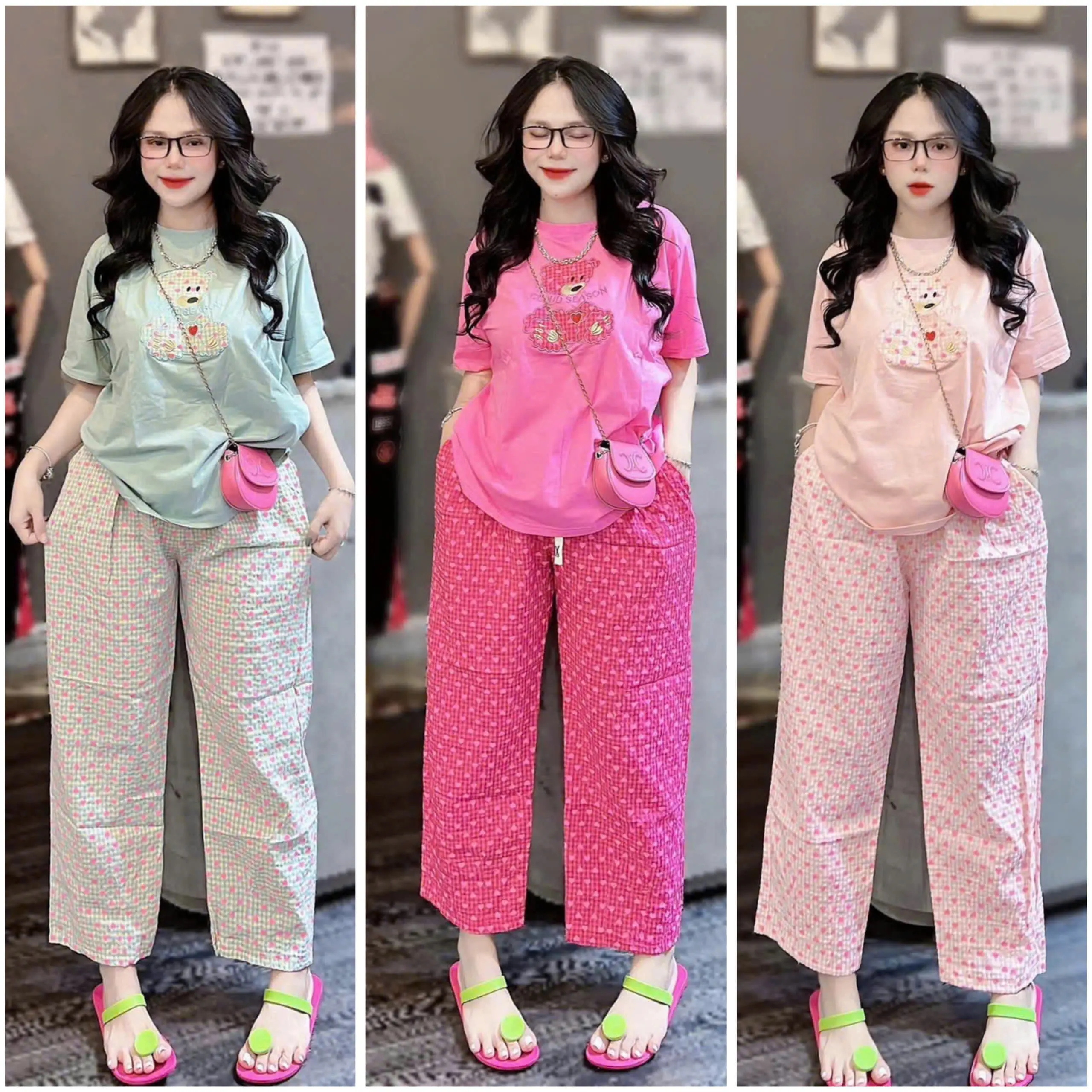 SET ĐỒ BỘ BIGSIZE ÁO COTTON THÊU GÂU PHỐI QUẦN SUÔNG 3 MÀU