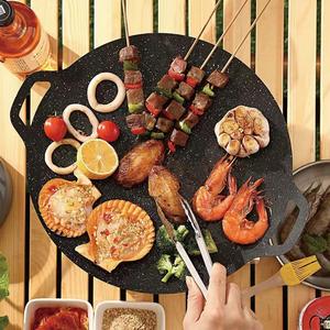 38cm parrilla parrilla sartén, antiadherente redondo parrilla sartén, multifuncional engrosado hierro fundido parrilla estufa placa para cocina familiar camping cocina