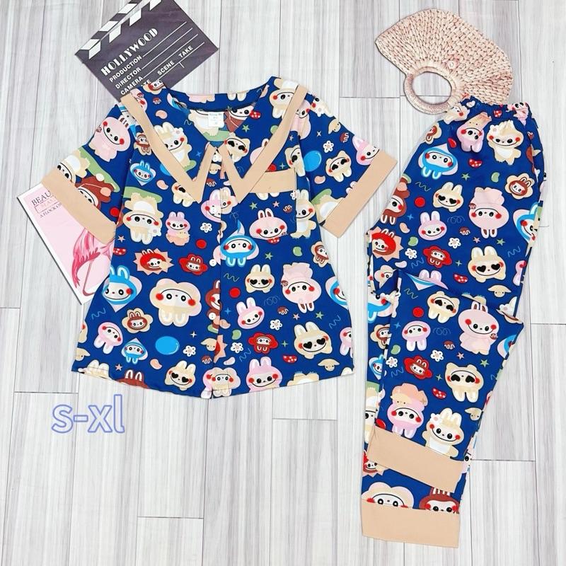 MÃ 62 . 22-48kg . Bộ quần dài tay ngắn cổ lá nhọn pijama cho bé gái size đại chất liệu LỤA MANGO mềm mịn . Bộ đồ mặc nhà thoáng mát thấm hút mồ hôi Women Quần Ngủ Áo Ngủ đồ  bộ  pijama  cho  bé  gái  30  đến 7