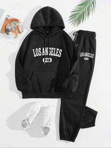 Two-piece Set Women's Letter Print Pocket Hoodie & Drawstring Waist Sweatpants Set, Casual Fashion Cozy Breathable Thermal Lined Outfits for Daily Outdoor Wear, Women Clothes for Fall & Winter, Girls Birthday Gift