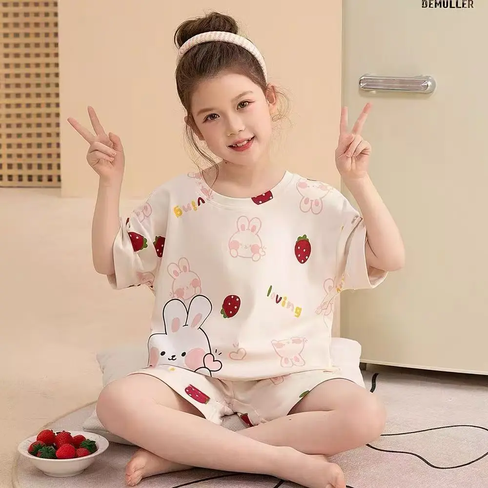 Bộ Đồ Mặc Nhà Mùa Hè Cho Trẻ Em, Thoải Mái, Bộ ngắn Tay, Cho Bé Trai Và Bé Gái, Tay Lửng, Đồ Ngủ Cho Em Bé Hai Mảnh, Lụa Lạnh Mỏng, Bộ Đồ Điều Hòa Không Khí