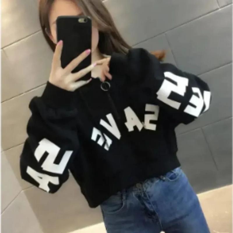 Pima Store Sweater Crewneck Sablon Save  Crop Zipper Oversize Wanita Baju Atasan Panjang Fleece Sweatshirt 0