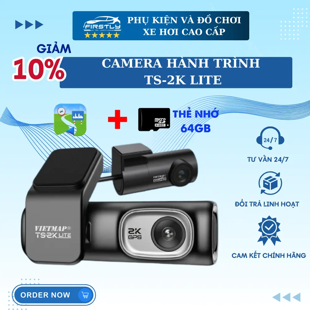 Thiết bị Camera Hành Trình VIETMAP TS-2K Lite Độ Phân Giải 2K Tích Hợp GPS. Tặng Bản Quyền Vietmap Live 1 Năm