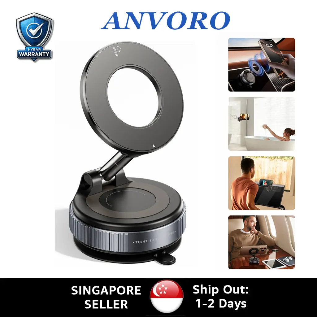 Anvoro Strong Magnetic Car Phone Holder for MagSafe, Ultra Vacuum Suction Cup Phone Mount 360 Cell Phone Holders for Your Car Accessories for iPhone 16 15 14 13 12 Android