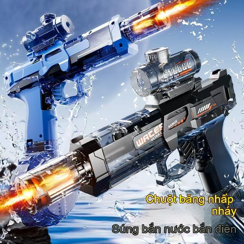 2025[CÓ ĐÈN] Súng nước tự động có đèn hot trend 2025, súng điện áp lực cao, súng nước Glock