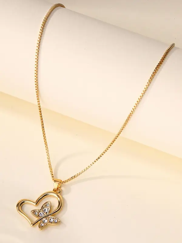 Women's Elegant Heart & Butterfly Design Pendant Necklace, Exquisite Trendy Pendant Necklace, Chic Jewelry As Gift for Girlfriend 5