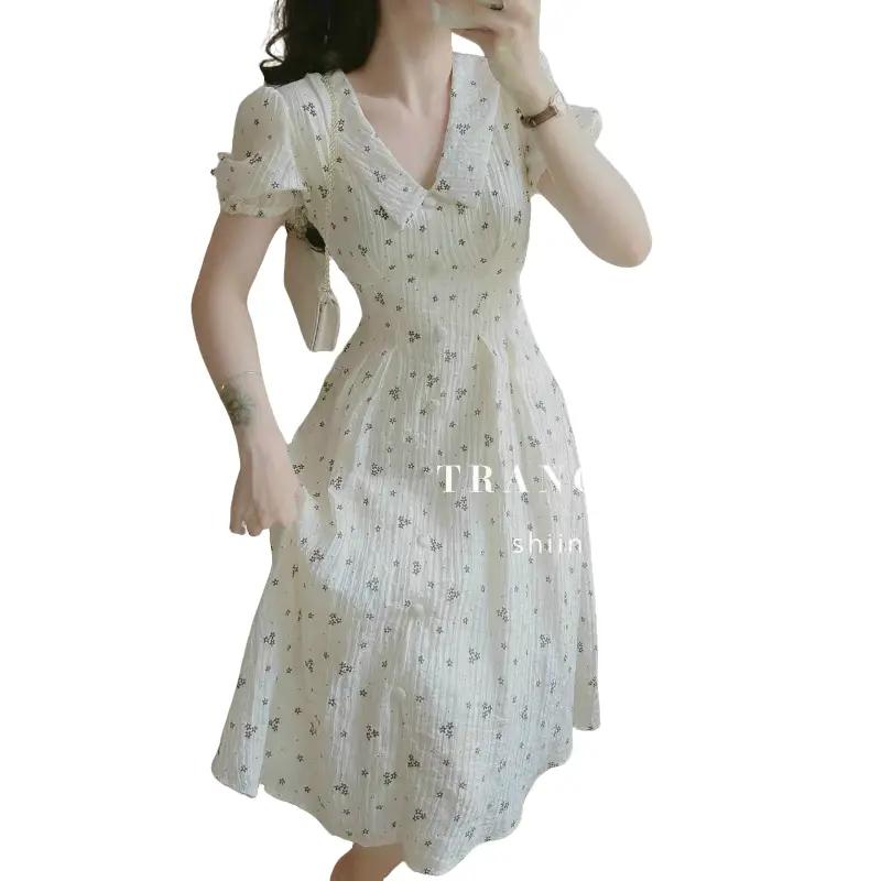 DOAN VAN DUY Bán chạy Đầm Mùa Hè chất xốp có lót có túi xinh xĩu tiểu thư vintage Nữ Women Dress Màu Trắng 0