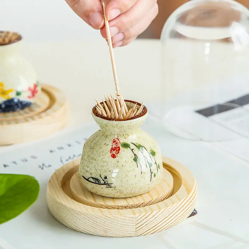 Hũ đựng tăm, hộp tăm gốm sứ cao cấp có nắp đậy 8
