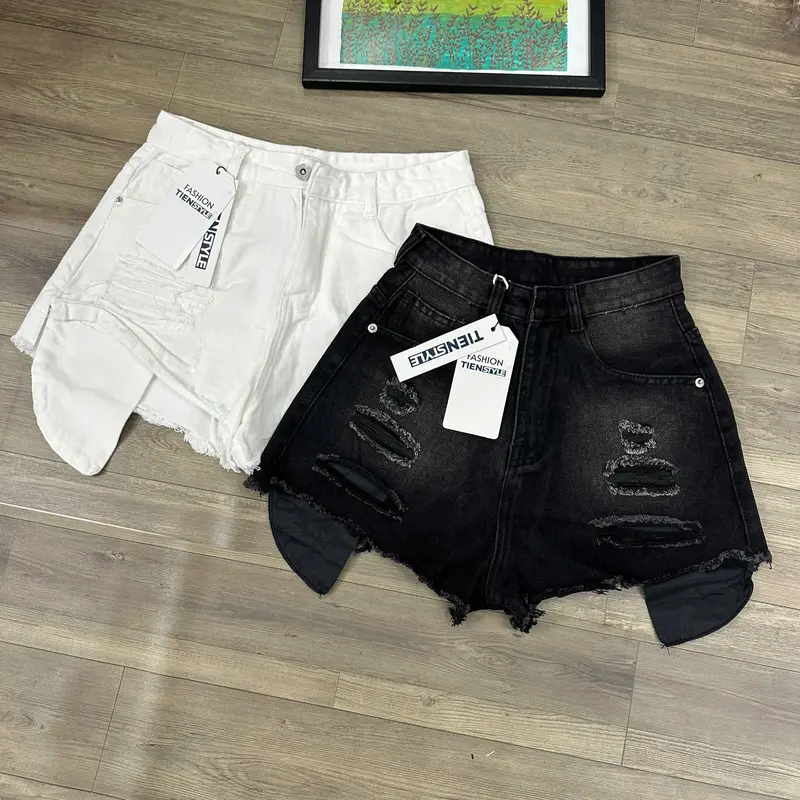 TENNBIGSIZE Quần Short Jean Nữ Lộ Túi Rách Nhuyễn Lưng Cao Women Denim Pants Size S/2XL Chất Jean Mềm Màu Đen Trắng Hồng 2