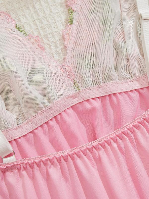 Women's Floral Embroidery Contrast Lace Bow Decor Cami Nightdress, Elegant Backless Spaghetti Strap Nightgown for All Seasons, Fashion Ladies Sleepwear for Daily Wear 3