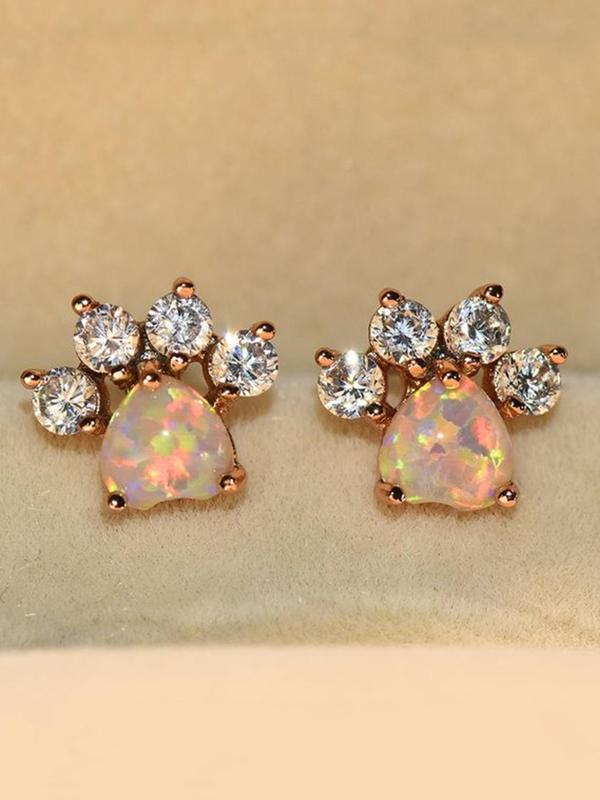 Women's Elegant Rhinestone Decor Stud Earrings, 1 Pair Exquisite Trendy Cat Paw Design Stud Earrings, Fashionable Luxury Jewelry for Women & Girls for Daily & Party Decor 8