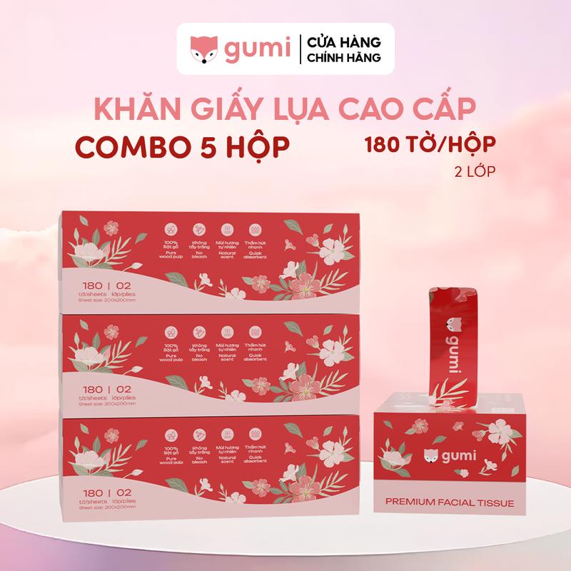 (Mall) Combo 5 Hộp khăn giấy rút lụa cao cấp GUMI, Khăn giấy lụa mềm mịn đảm bảo an toàn cho làn da Giấy Ăn