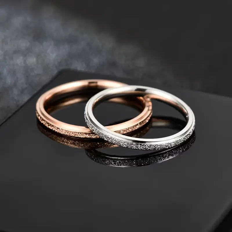 A Classic And Simple Personalized Ring For Women With A 2mm Wide Stainless Steel Band And Pearl Sand. 5