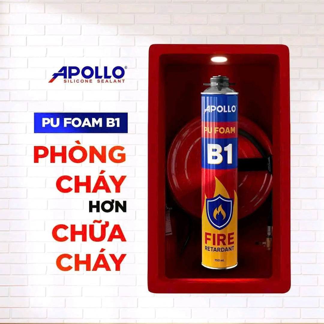 Keo bọt nở foam chống cháy Apollo PU Foam B1 tặng kèm vòi bơm hoặc dùng sung foam