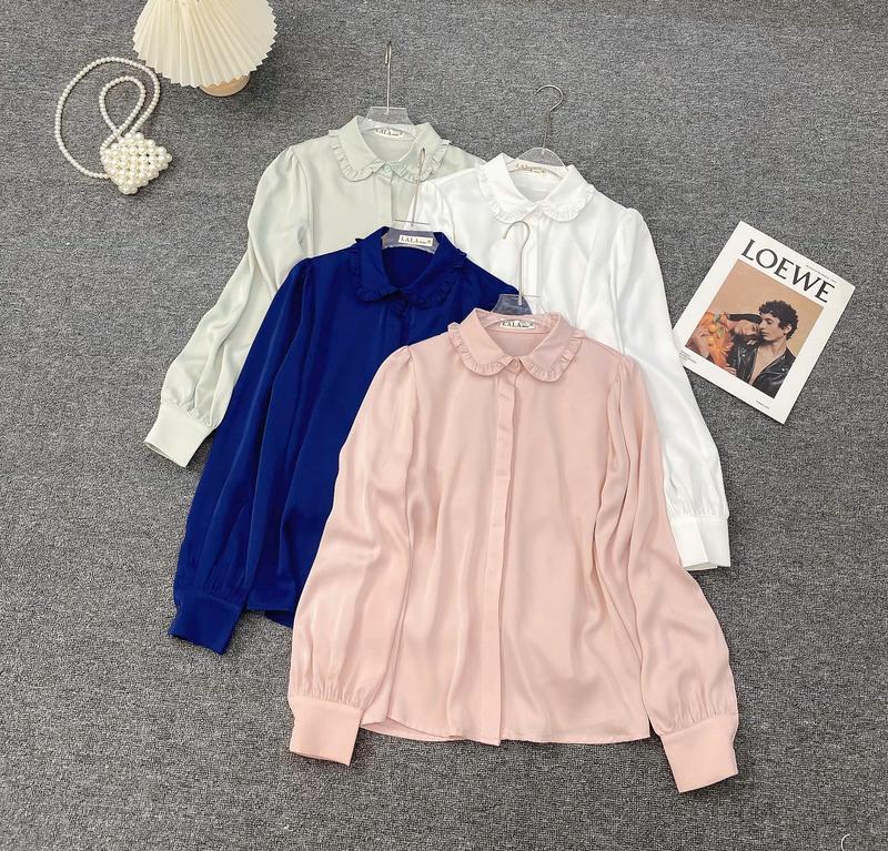 Áo Sơ Mi Nữ Lụa Tằm Trơn Cổ Sen Viền Bèo Lala Fashion Mã 4607 0