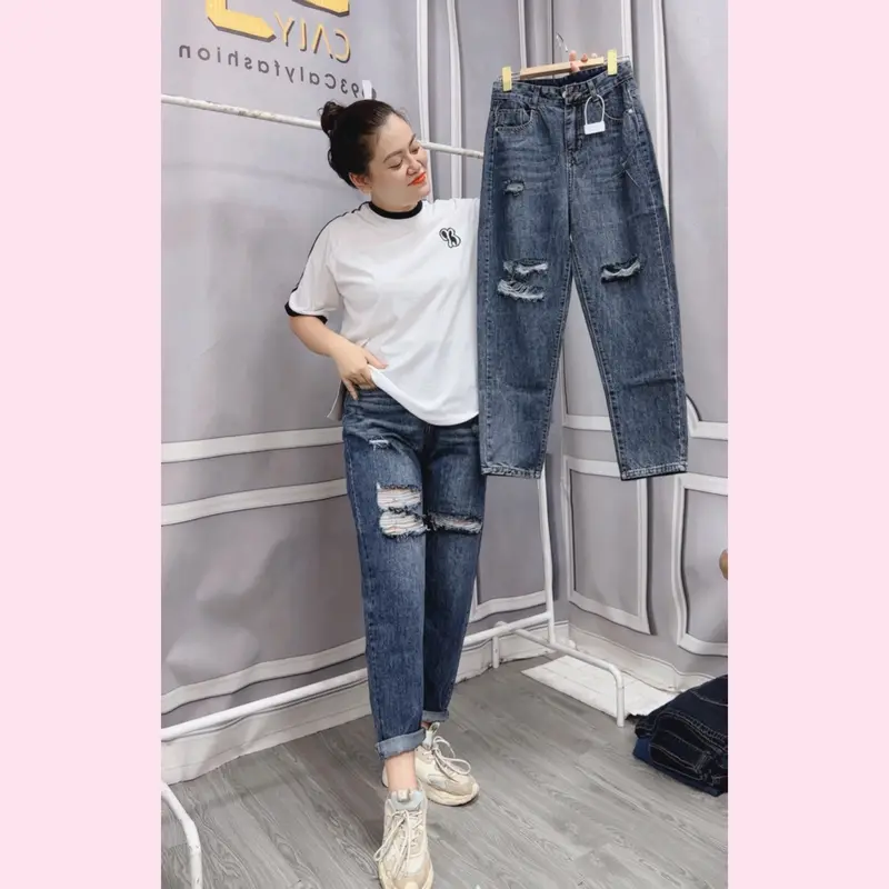CL808 BIGSIZE qquần jean nữ baggy cạp cao, quần bò BAGGY DÁNG THỤNG nữ lưng cao rách 2 bên 1 túi sau rách #9088 2