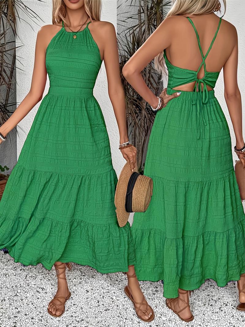 Product Introduction of Women's Plain Backless Dress, Casual Sleeveless Long Dress for Summer, Ladies Clothes for Beach Holiday Vacation 2