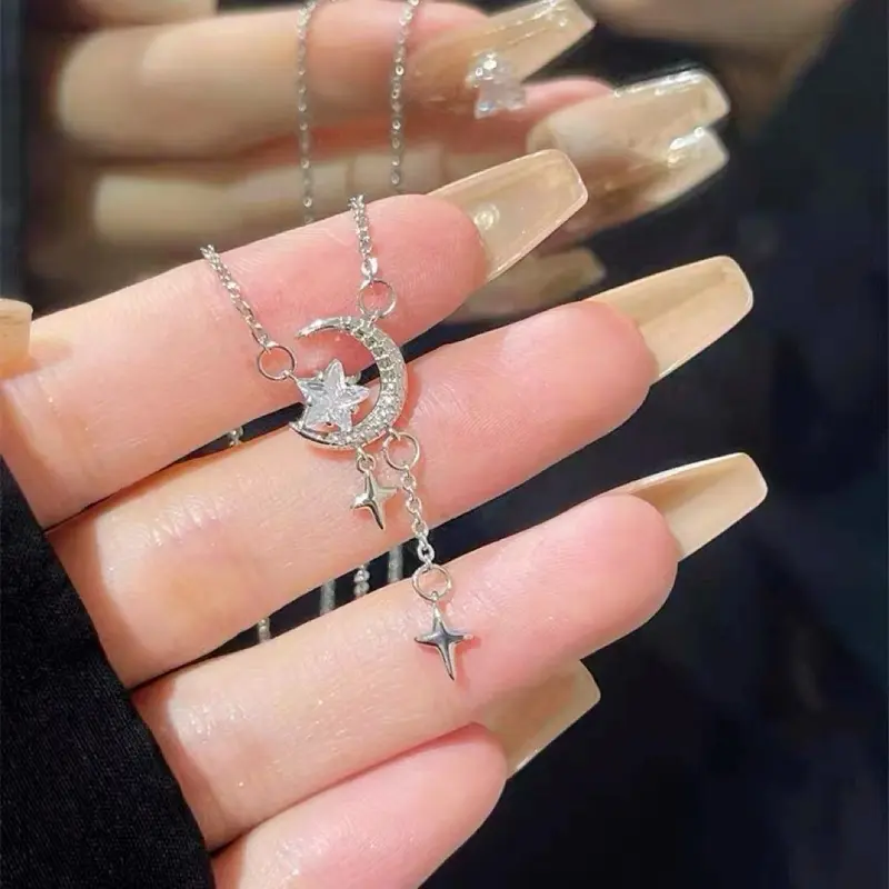 (Bebas beli 2 dapat bonus) K65 COD Kalung bulan bintang pesta Zircon titanium wanita 6