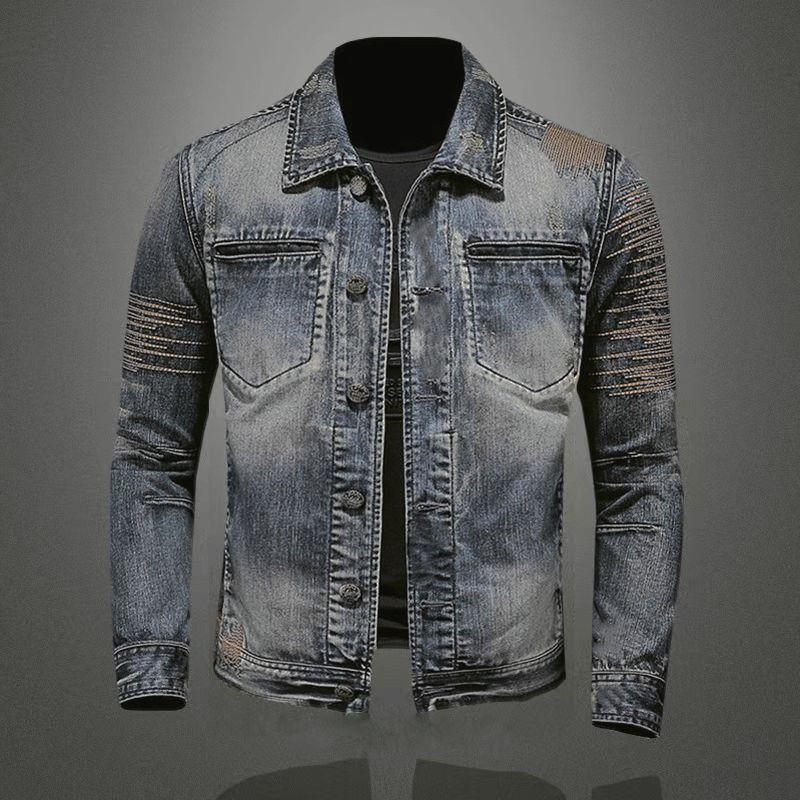 Áo Khoác Denim Nam, Thương Hiệu Thời Trang Châu Âu Và Mỹ Mùa Xuân Và Mùa Thu, Phong Cách Hàn Quốc, Ôm Sát, Áo Khoác Đi Xe Máy Haulage Thời Trang Ngầu Cổ Điển Mỹ, Dành Cho Nam Giới 3