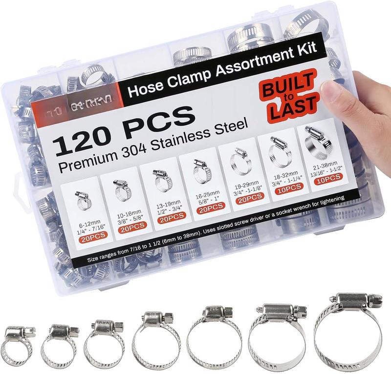 120 AllInclusive Hose Clamp Assortment Kit, Adjustable 1/4'' 11/2