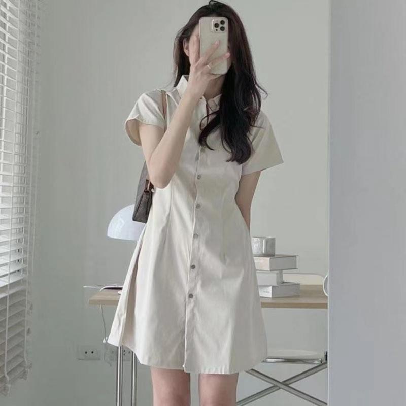 Product Introduction of Korean Style Single Breasted Shirt Dress for Women Short Sleeve Dress 5