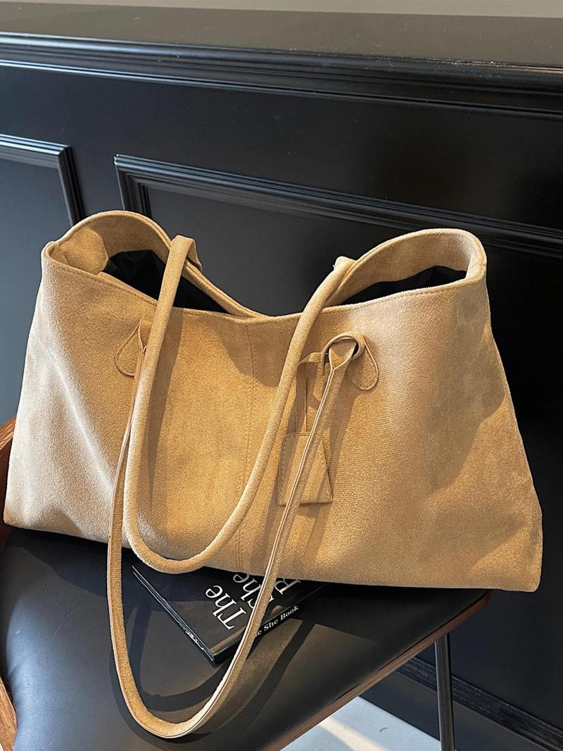 Product Introduction of Women's Solid Color Shoulder Bag, Fashionable Temperament Large Capacity Tote Bag, Simple Retro Style Shoulder Bag for Work, School, Daily Commuting 7