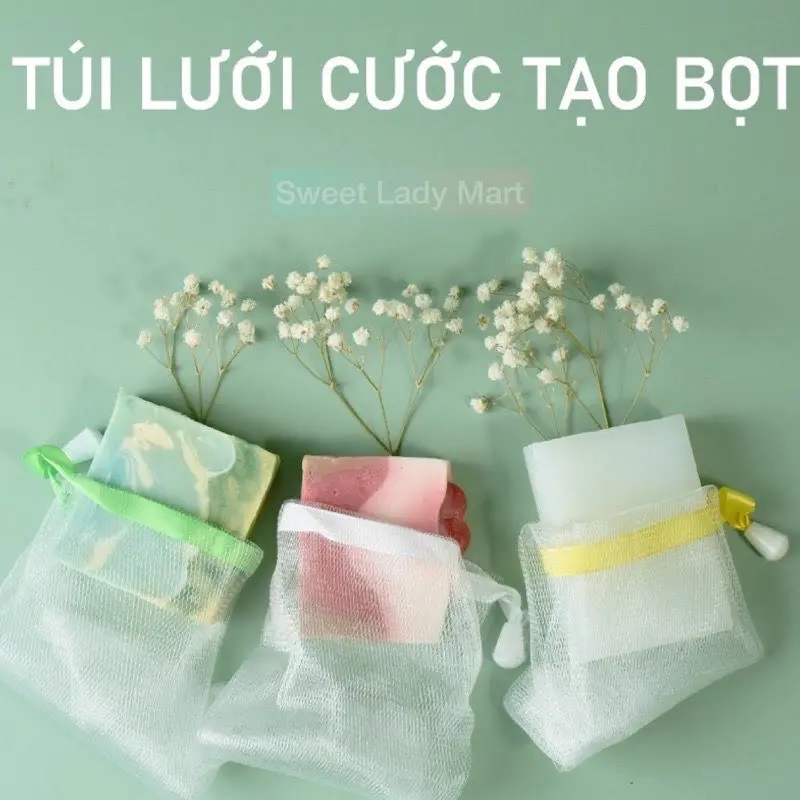 100 Túi Lưới Tạo Bọt Đựng Xà Phòng Mềm Mại Dày Dặn Tẩy Tế Bào Chết Size To 9.5cm*15cm Nhiều Màu Sắc SỈ TOÀN QUỐC (không phải loại size nhỏ, xơ thô cứng) 1