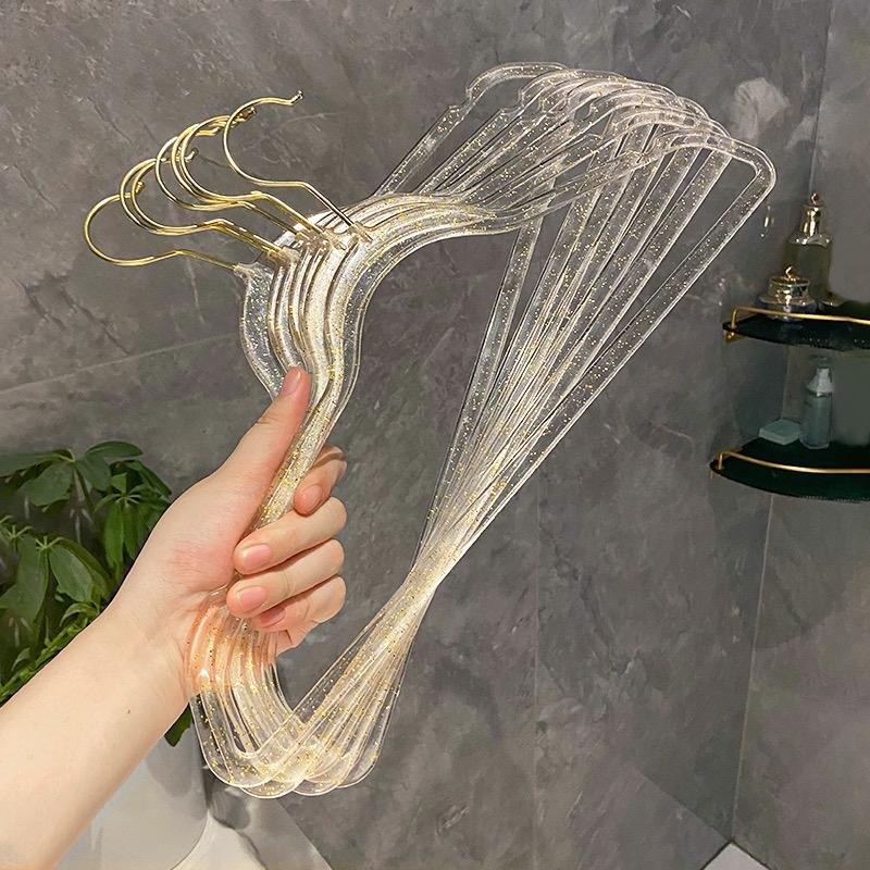 ￼Combo 10 móc treo quần áo đồ lót nhựa trong suốt mắc áo kim tuyến chống trượt xoay 360 độ đa năng.abong