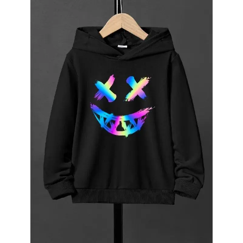 Hoodies Colorful Funny Smiling Face Print Boys Casual Pullover Long Sleeve Hoodies Boys Sweatshirts For Spring Fall Kids Hoodies