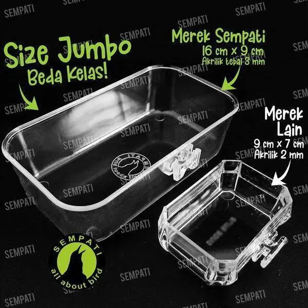 SEMPATI Cepuk Mandi Burung Kotak Wadah Makan Mika Plastik Bening Tebal Untuk Murai Lovebird Kenari Cucak Merek Sempati Dll