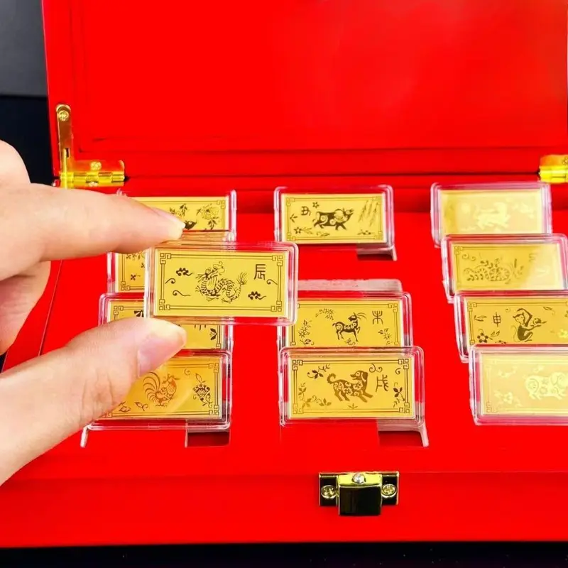 Chinese Zodiac Gold Bar Commemorative Set, 12pcs/set Commemorative Coin Gift Set, Home Decor Ornament for Living Room Bedroom Office 3