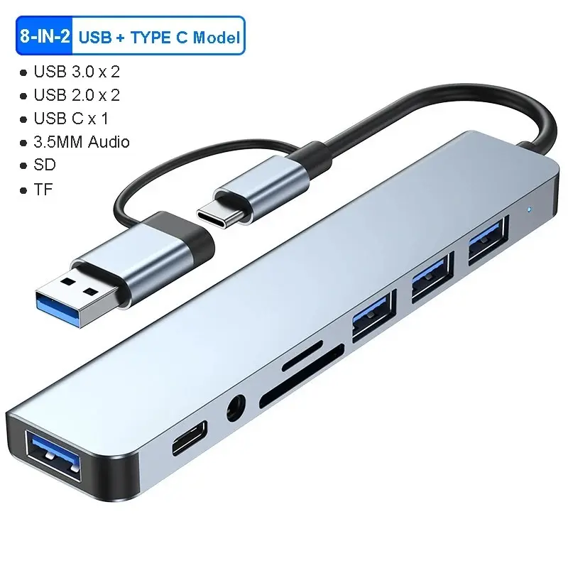 8-IN-2 USB Splitter 5Gbps High Speed Transmission Type C to USB OTG USB HUB 3.0 USB C HUB Dock Station Adapter For Computer Accessories gaming  mouse mouse  pad mouse  gaming Illuminated Mechanical Gaming Keyboard