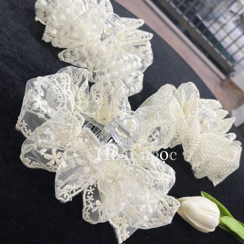 Kẹp tóc nơ dọc bồng bềnh/kẹp tóc nơ chéo bồng bềnh