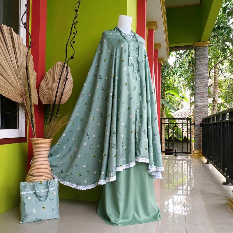 Mukena Rayon Dewasa Jumbo Motif Alina Free Tas Full Renda (Kerut Kening) 3