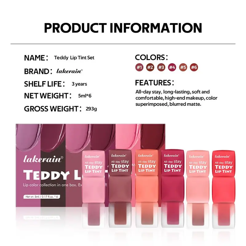 Long-lasting Lip Tint Set, 6pcs/set Natural Matte Finish Highly Pigmented Liquid Lipstick, Waterproof, Smudge-proof Lip Gloss for All Occasions Lip Makeup, Cosmetic 2