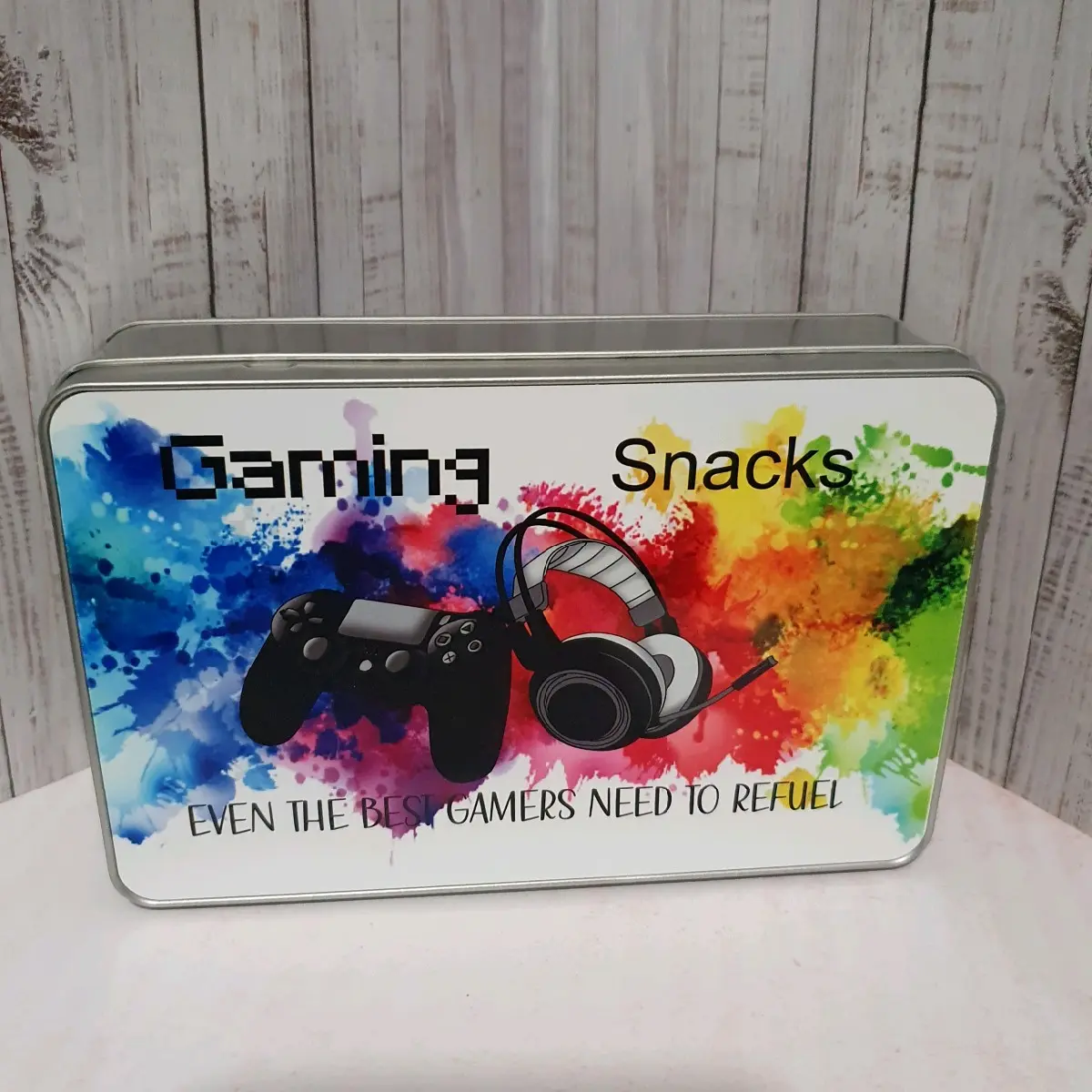 Personalized Gamers Snack Tin with X Box or Playstation Controller Design
