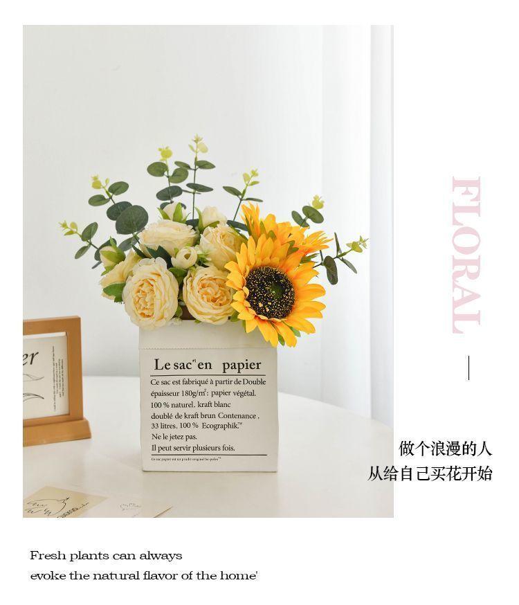 Product Introduction of [30 Days Hot Sale 5050 Pieces] Ins Style Sunflower Artificial Flowers Bouquet Home Decor Living Room Desktop Paper Bag Decoration Photo Props 7