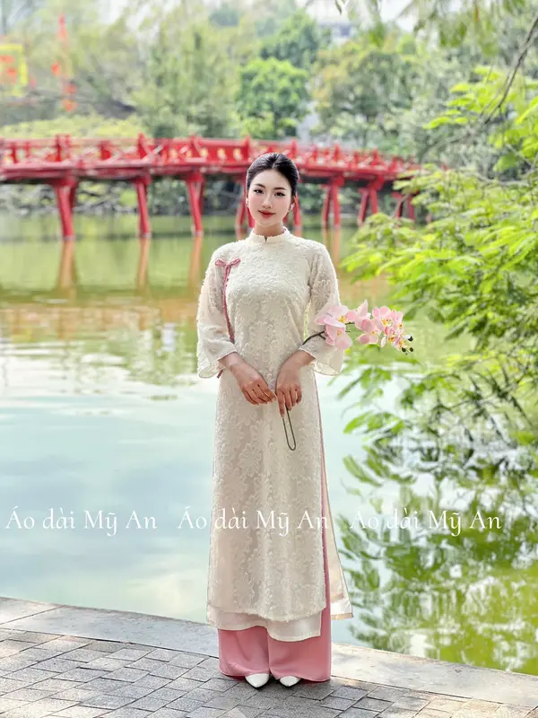 [SẴN HÀNG]Áo dài Tết, áo dài cách tân Hoài An, 4 tà dáng suông lông vũ đính nơ cách điệu, mẫu mới hottrend, đón Tết du xuân 2025,  đi tiệc cưới, nữ, women dress - Áo Dài Mỹ An 7