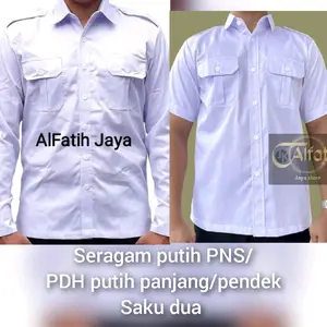 kemeja PDH pakaian dinas harian warna putih deng dua saku lengan panjang/pendek kain oxford Putih