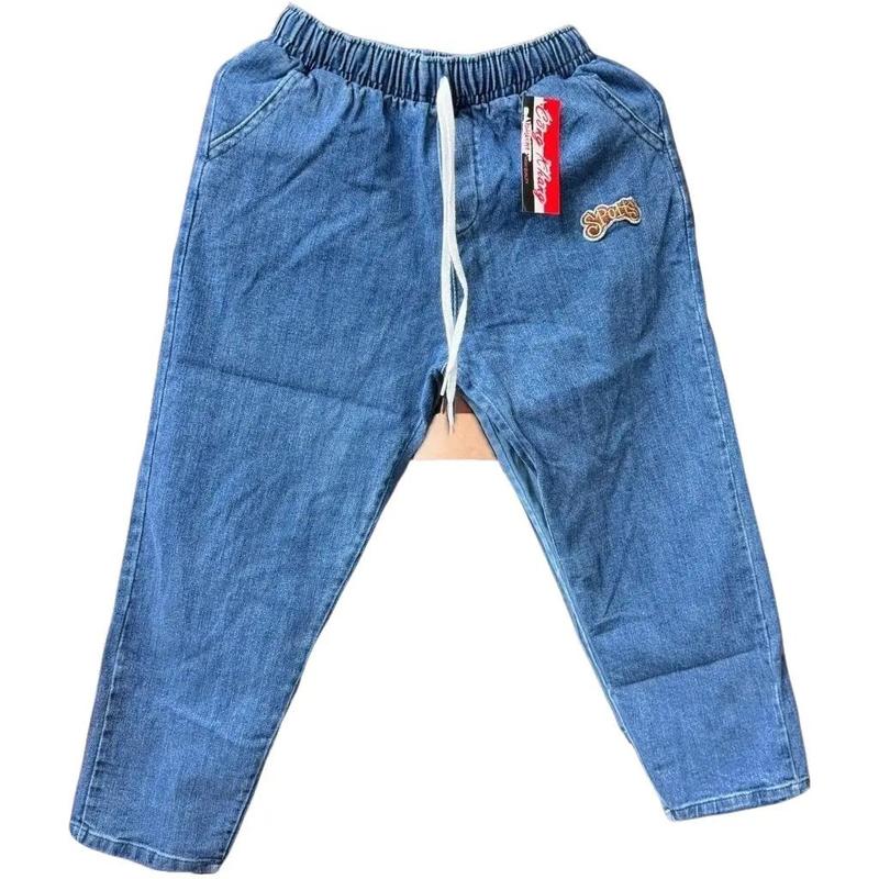 Quần jean nữ baggy ống đứng lưng thun, quần bò cạp chun co giãn bốn chiều thông thường nền tảng Ong Denim quần  đùi 3