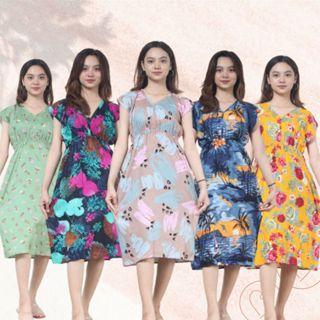 90ribu Dapat 9pcs Daster Rayon Promo Cuci Gudang Dress Busui Kancing Midi Motif 4