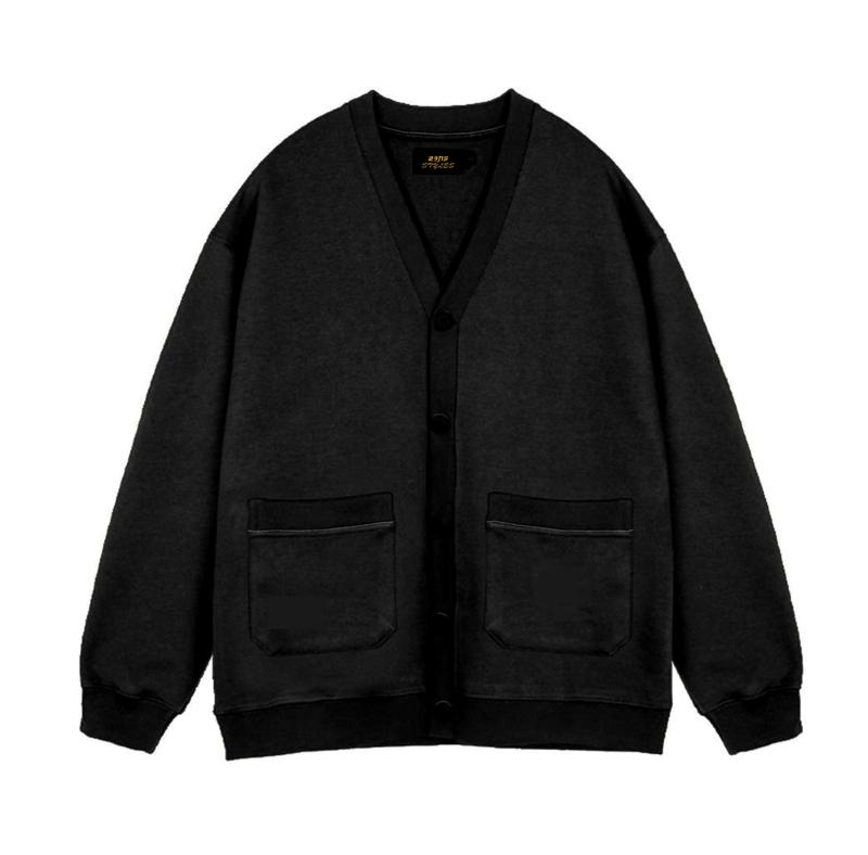 Product Introduction of Sweater Cardigan Basic UNISEX  tebal Knitwear Pria Santai Panjang Hitam Oversize cardigan sad Kain Fleece Regular knit Crewneck 4