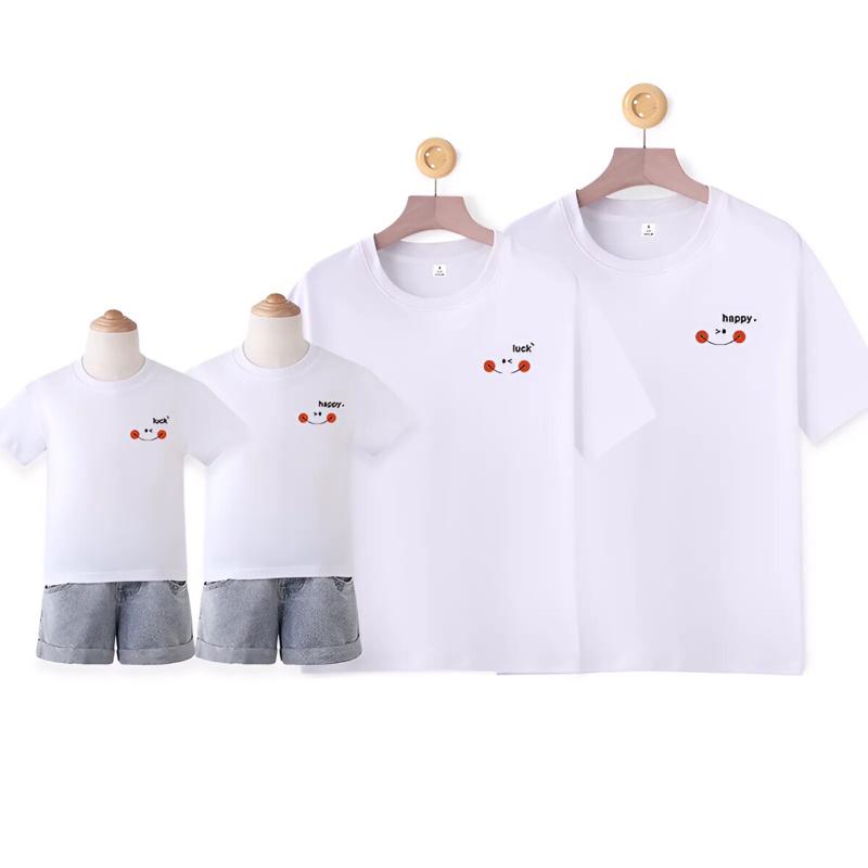 Set áo thun gia đình 3-4-5 người cao cấp hoạ tiết HAPPY LUCK chất vải cotton cao cấp. 1