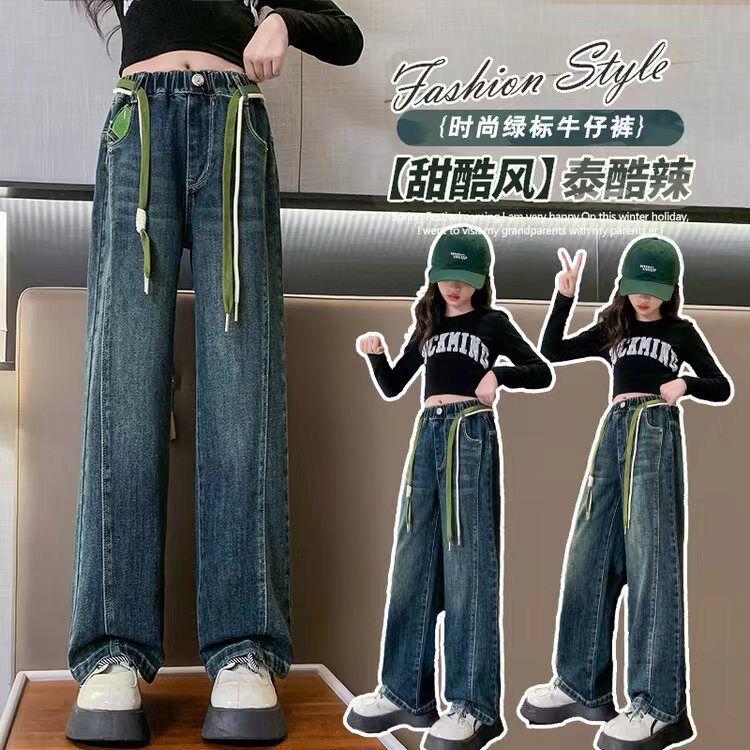 Product Introduction of Quần Phong Cách Phương Tây Cho Bé Gái, Quần Jean Mùa Đông Mới Lót Lông Cừu, Vừa Và Lớn, Vui Nhộn, Thường Ngày, Cho Bé Gái, Ống Rộng Thẳng 6