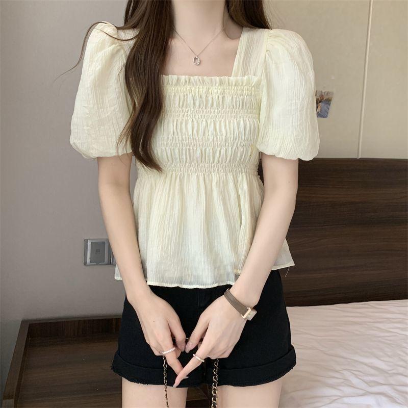 Product Introduction of Áo Voan, Cổ Vuông Phong Cách Pháp, ngắn Tay, Hàng Mới Về Mùa Hè 2025, Tay Phồng Duyên Dáng Áo Ngắn, Áo Cánh Dáng Rộng Vừa Vặn, Dành Cho Nữ 28
