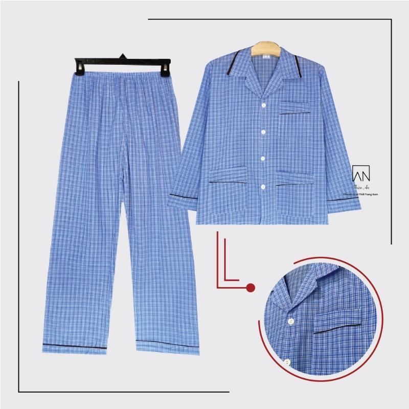 Đồ Bộ Nam Pijama dài tay Cao Cấp Thích Hợp Với Nam Trung Niên Chất Liệu Vải Cotton Thoáng Mát