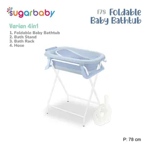 Sugar baby F78 Set 8in1 & 4in1 Foldable & standing Baby Bathtub/Sugar Baby Bathtub/Bak Mandi lipat Anak/Bak Mandi Bayi/Perlengkapan Mandi Anak - F78(4IN1)-BLUE